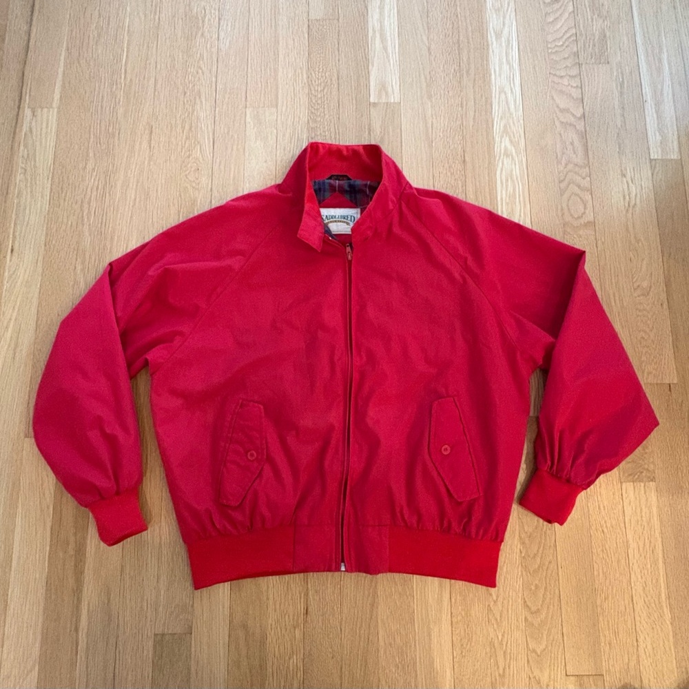 Vintage Saddlebred Red Bomber Jacket w Side Pockets 
Men’s X Large